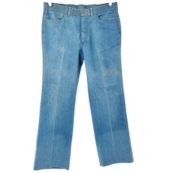 Vintage 70's Levi's Sportswear Action Slacks Trousers Light Blue Denim Men's 35